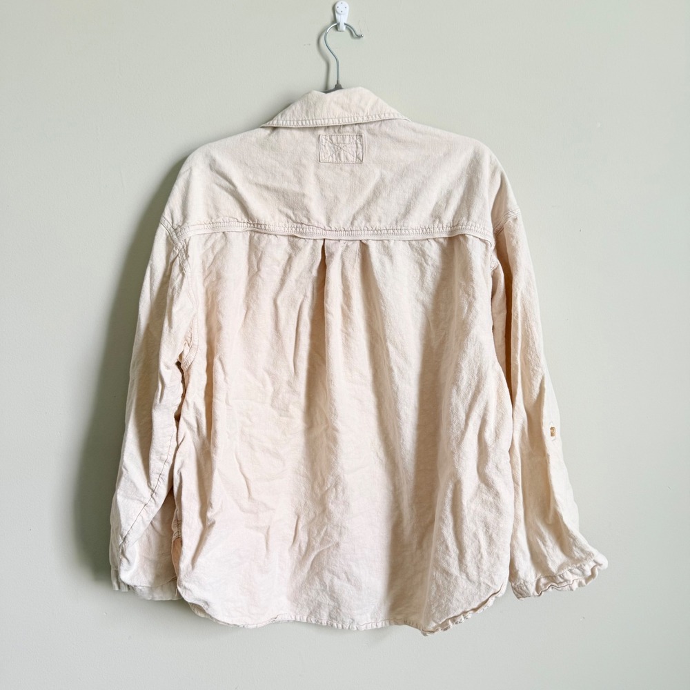 Free People We The Free Made For Sun Linen Shirt Cream Button Down Size Large - Picture 7 of 8